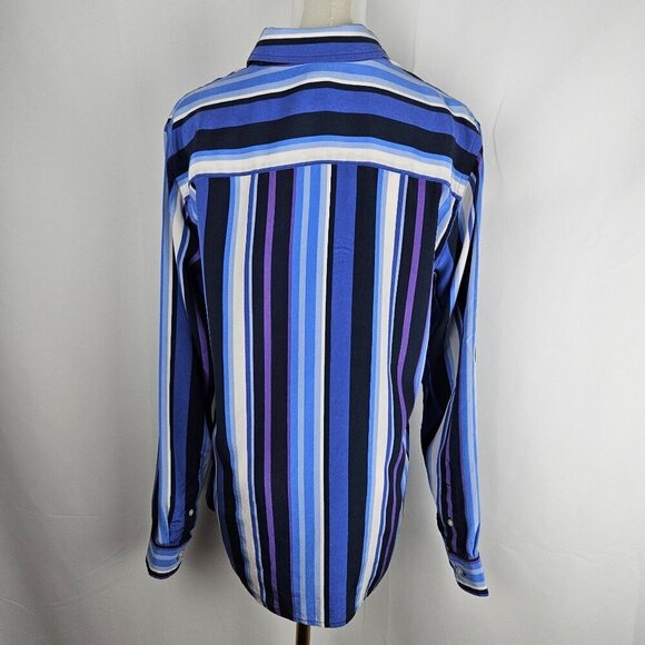 Lauren Ralph Lauren Silk Shirt Small Striped Oversized Button-Down Blue & Purple - Picture 4 of 8